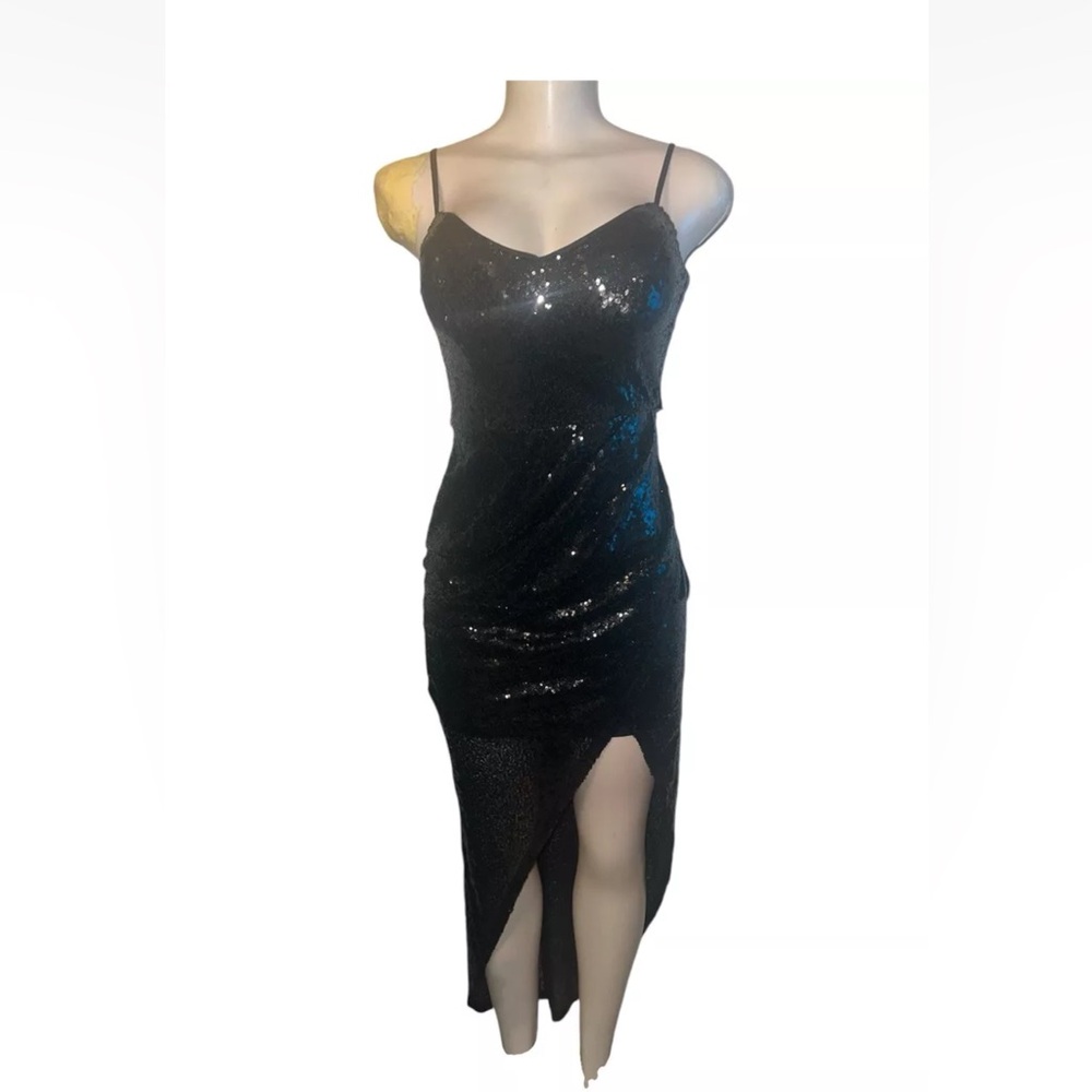 Lulus black sequin body dress midi size Xs